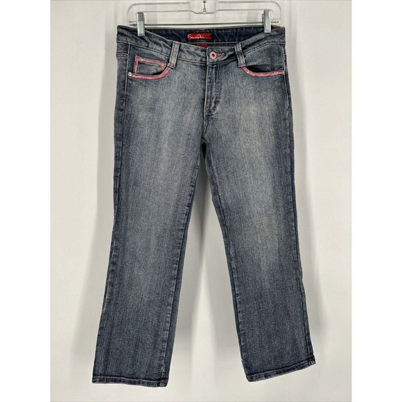 Southpole Denim - SouthPole Jeans Sz 7 30x26 Blue Denim Y2K Capri Ankle Stretch‎ Pink Sequin